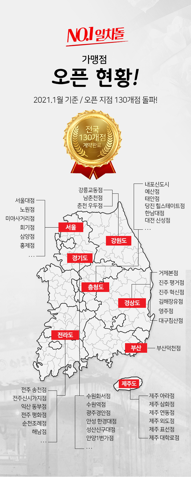 NO.1 일차돌 가맹점 오픈 현황!